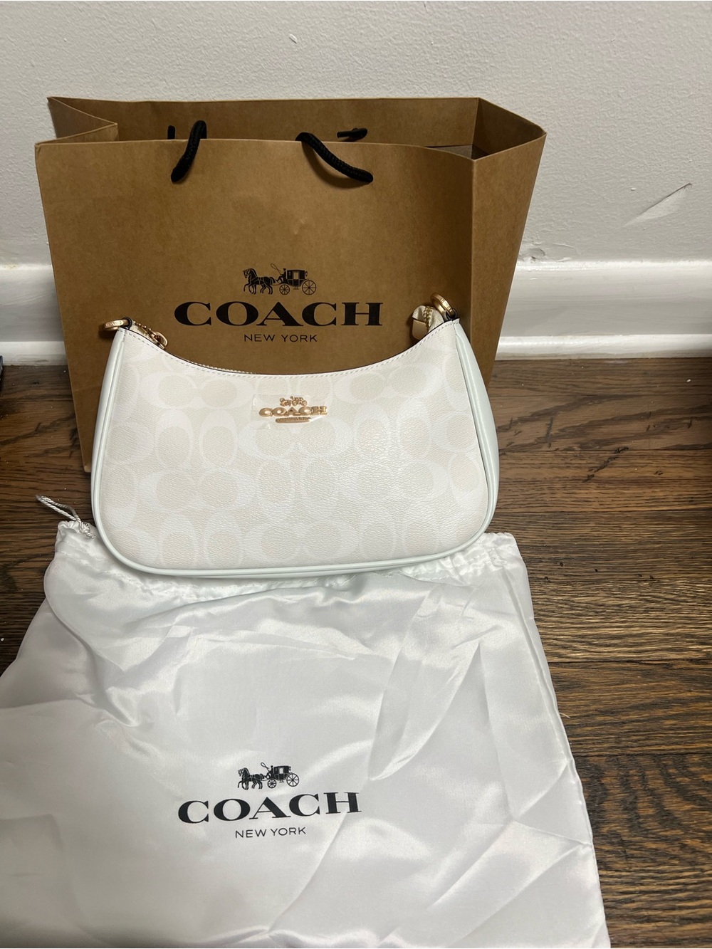 Coach Teri Shoulder Bag White Signature Canvas Gold Hardware